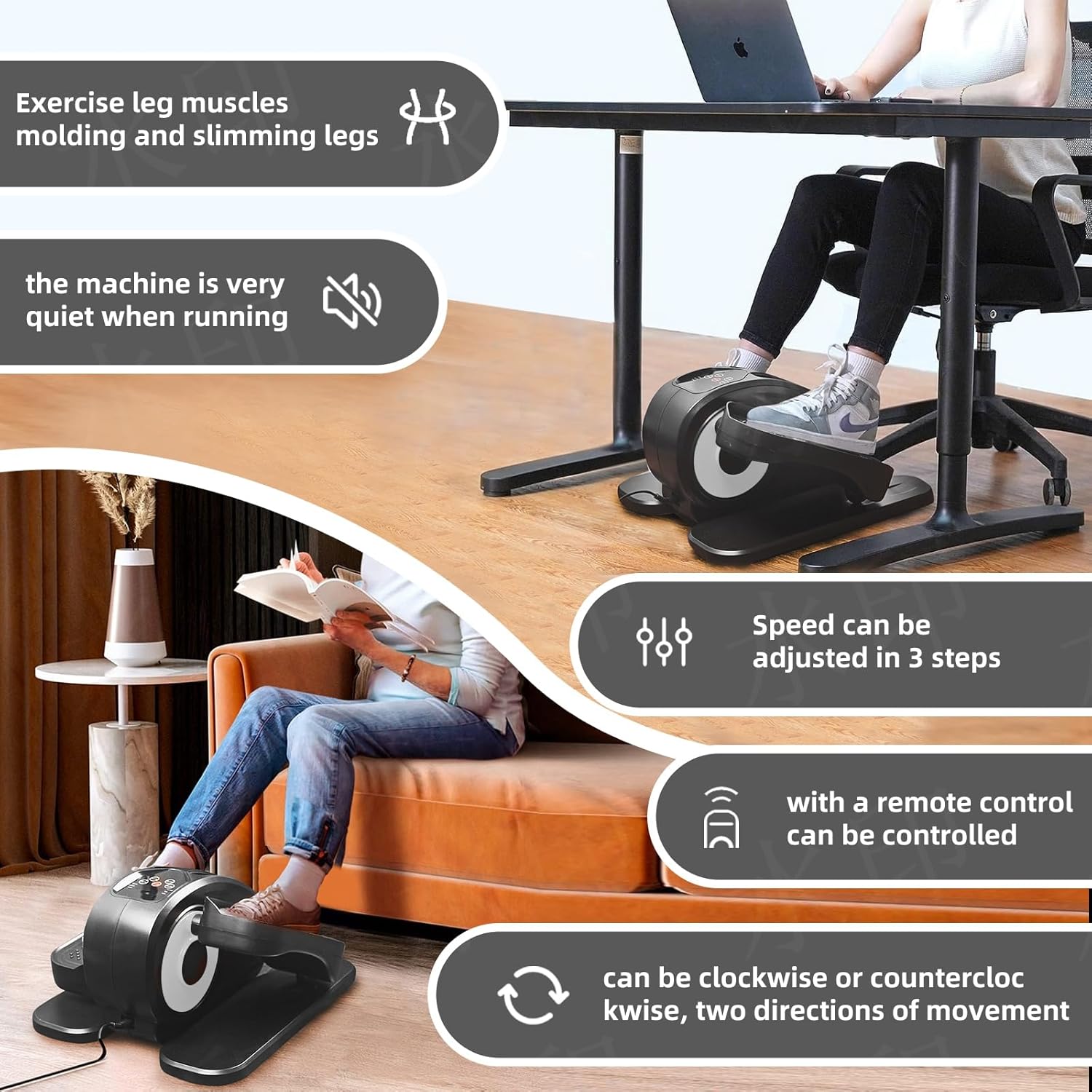 ESL Under Desk Elliptical - Portable Leg Exerciser for Seniors, Compact Seated Elliptical with Remote Control, LCD Display Electric Elliptical Trainers - Image 5