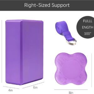 2 Yoga Blocks Supportive Accessories including 2 Knee Pads, 2 With Strap To Put Less Weight On Wrists, 1 Muscle Massage Roller, 2 Pair of Non-Slip Pilates Socks, 1 GYM Bag, Durable Versatile Yoga Brick Exercise Set of 10