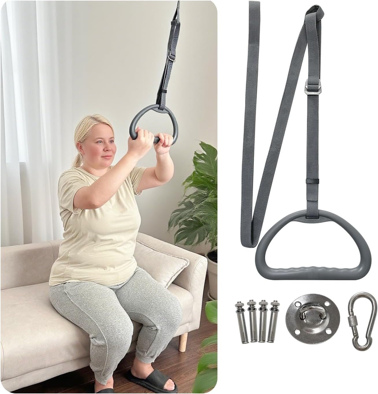 AOSSA Ceiling Trapeze Bar for Standing Assist – Adjustable Pull Up Strap with Overhead Handle for Elderly, Disabled or Patients, Lift Support Handle for Bed Mobility & Transfer