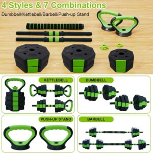 Dumbbell Set 44lbs Free Weights Set with Connector 4 In1 Weights Dumbbells Set Barbell Kettlebells Push Up Stand for Home Gym Green One Size