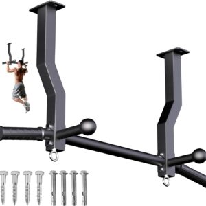 Pull Up Bar Ceiling Mount, 600LBS Heavy Duty Multi Grip Chin Up Bar, 24″/16″ Rafter PullUp Bar, Ceiling Beam for Gym/Garage/Basement with Ball Finger & Round Anchors, Easy to Install