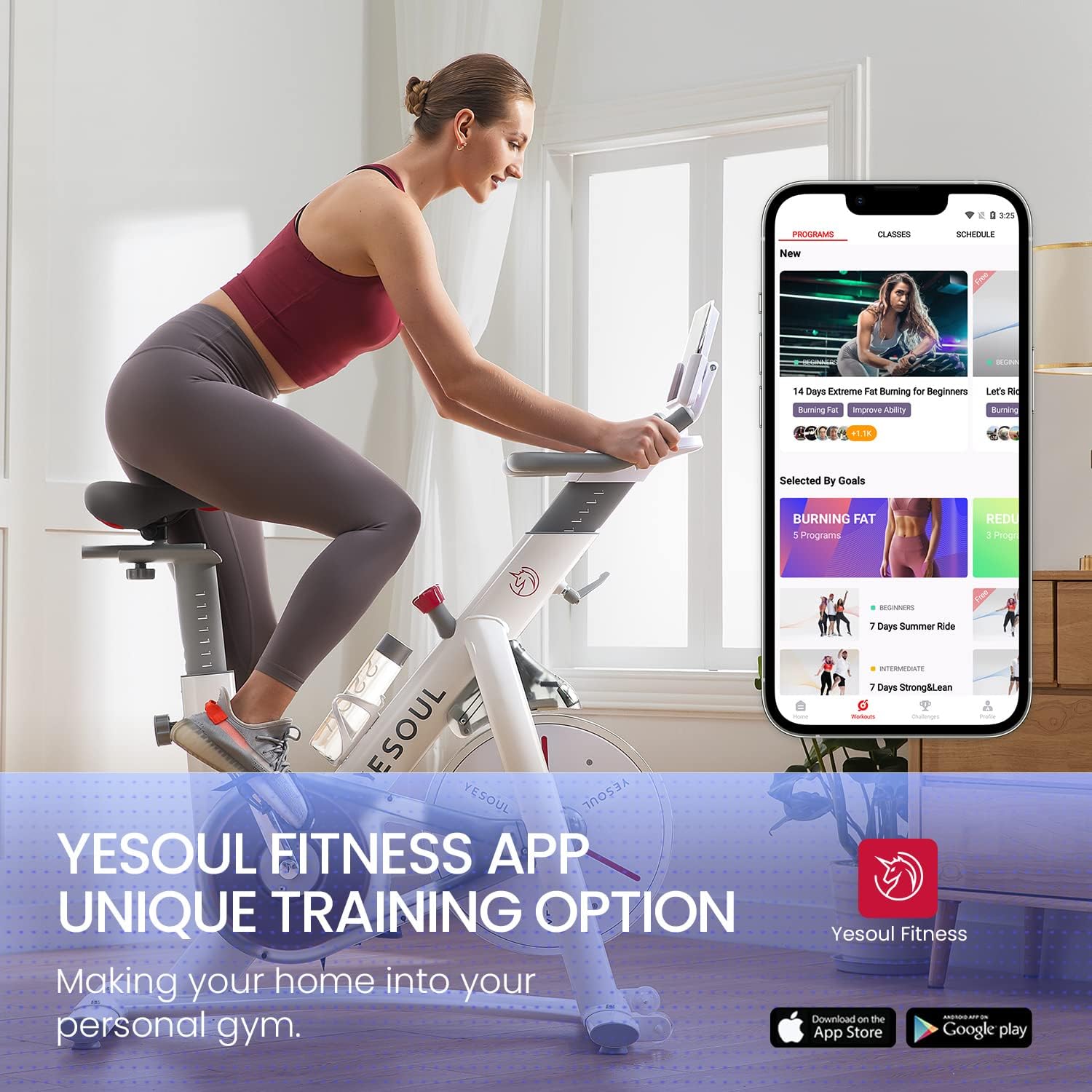 Yesoul Black Exercise Bike for Home,Smart White Cycling Bike Magnetic Stationary Bike, Low Noise Indoor Cycling Bike for Home Gym Electric Stationary Bike with Tablet Mount & Comfortable Seat Cushion for Women Apartment Workout Bike for Fitness - Image 3
