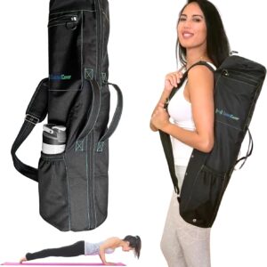Extra Long Yoga Mat Bag for Men & Women, 3 Pockets, Full Zipper Water Resistant 600D Material, Large Water Bottle Pocket, Yoga Mat Carrier with Handles, Padded Shoulder Strap & Ventilation Vents