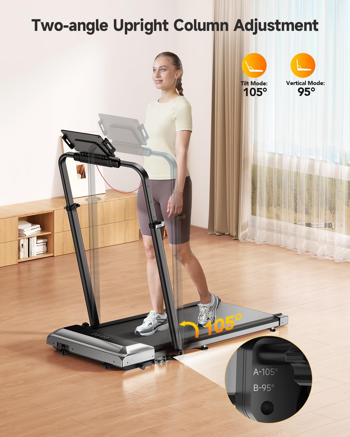 Walking Pad Treadmill with 12% Incline, 6 in 1 Folding Treadmill with Adjustable Handle Bar for Home/Office, Under Desk Treadmills Portable Walking Pad with App, Remote Control & LED Display - Image 4