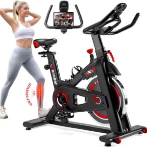 Exercise Bike, Wenoker Stationary Bike for Home, App Supported Indoor Bike with Silent Belt Drive, Heavy Flywheel, Multi-grips Handlebar and Upgraded Digital Display