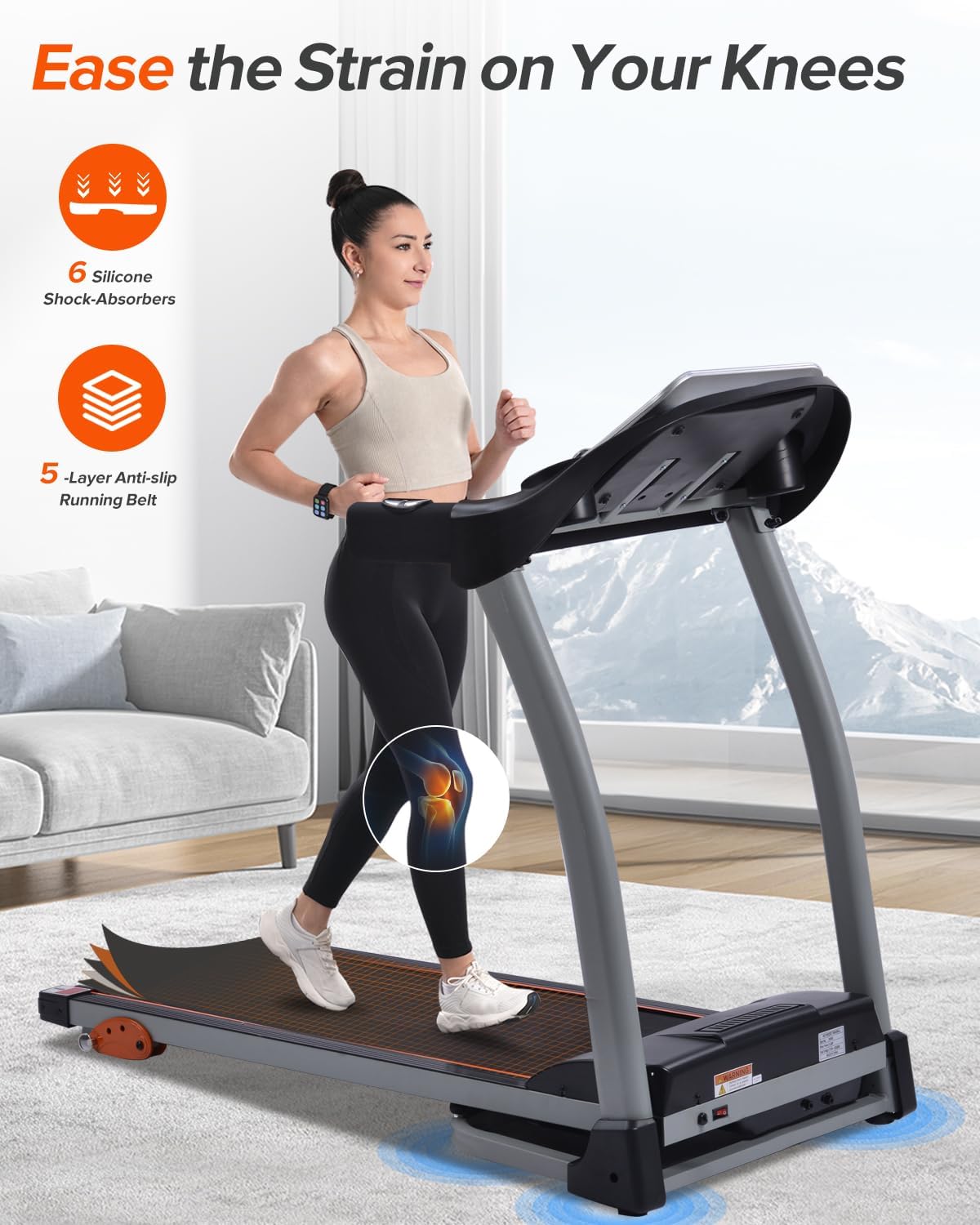 Merax Treadmills for Home,Foldable Treadmill with Incline, 300LBS Capacity Motorized Treadmills for Running Walking Exercise,3.0HP Quiet Treadmill Machine for Home with Heart Rate Sensors & Speaker - Image 6