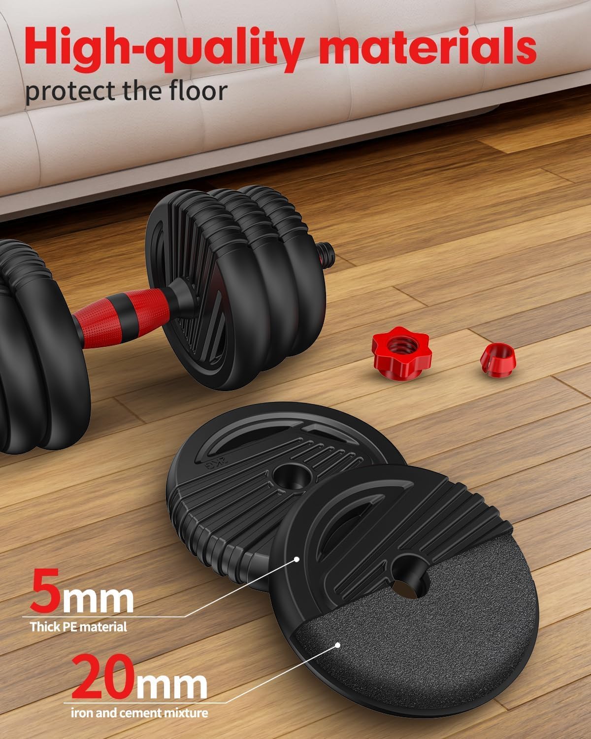 Adjustable Dumbbells, 10/20/30/45/70/90lbs Free Weight Set with Connector, 4 in1 Dumbbells Set Used as Barbell, Kettlebells, Push up Stand, Fitness Exercises for Home Gym Suitable Men/Women - Image 7