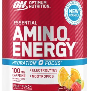 Optimum Nutrition Amino Energy Powder Plus Focus, with BCAA, Electrolytes, and Caffeine, Fruit Punch, 30 Servings (Packaging May Vary)