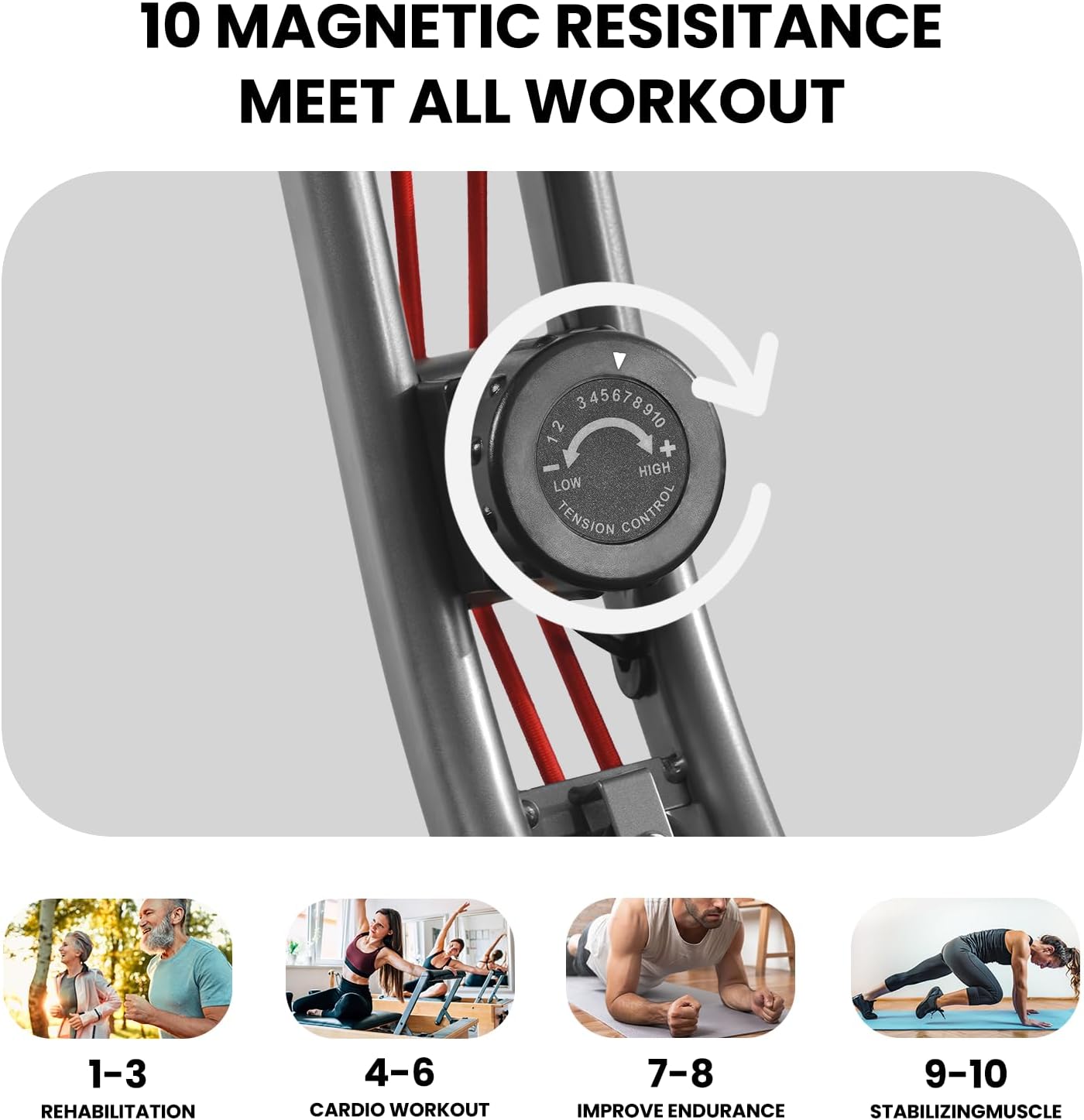 Exercise Bike Stationary Bike Folding Exercise Bike with 10 Level Adjustable Magentic Resistance Support Back Pad and Phone/Tablet Holder Arm Resistance Band Pulse Sensor LCD Monitor for Home Workout 265 LB Capacity - Image 3