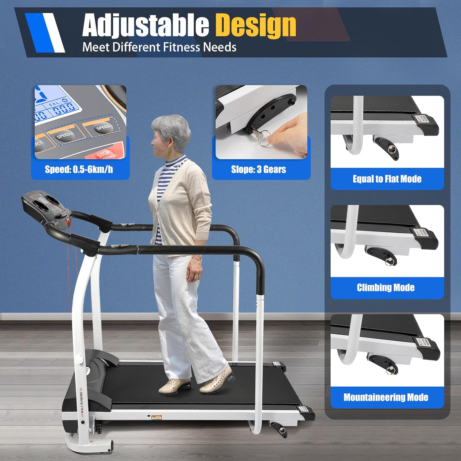 Walking Treadmill with Full Length Handrails & Heart Rate Sensor, LCD Display Screen Elderly Treadmill, Recovery Fitness Exercise Machine Foldable for Home use with Holder, 300 lbs Capacity - Image 5