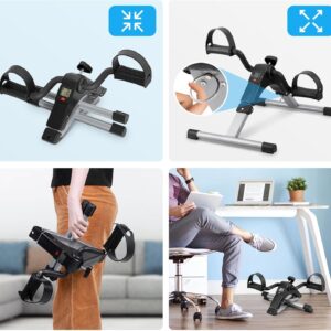 Uten Folding Pedal Exerciser, Under Desk Bike Pedal Exerciser, Mini Under Desk Exercise Bike Foot Hand Cycle Portable, Arm and Leg Exercise Peddler Machine with LCD Monitor