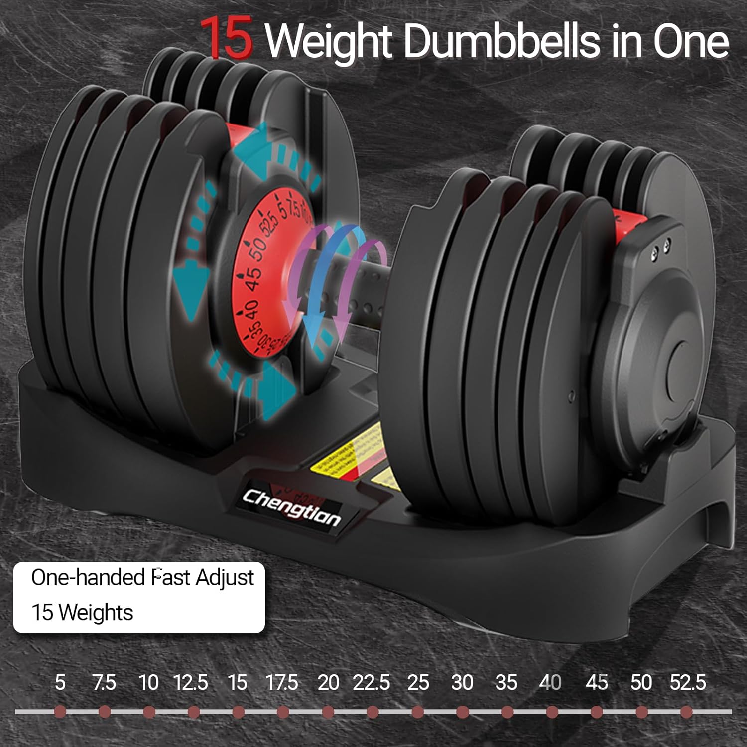 Adjustable Dumbbells 25/52.5 lbs, 9/15 in - Adjustable Weight Dumbbell Set for Full Body Exercise Training Fitness Workout in Home Gym - Image 3