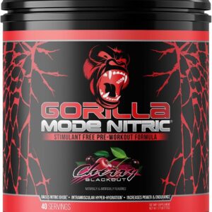 Gorilla Mode Nitric Upgraded Stimulant Free Pre-Workout – Best Tasting and Most Effective Stimulant Free Pre-Workout/Massive Pumps · Vasodilation · Power / 776 Grams (Cherry Blackout)