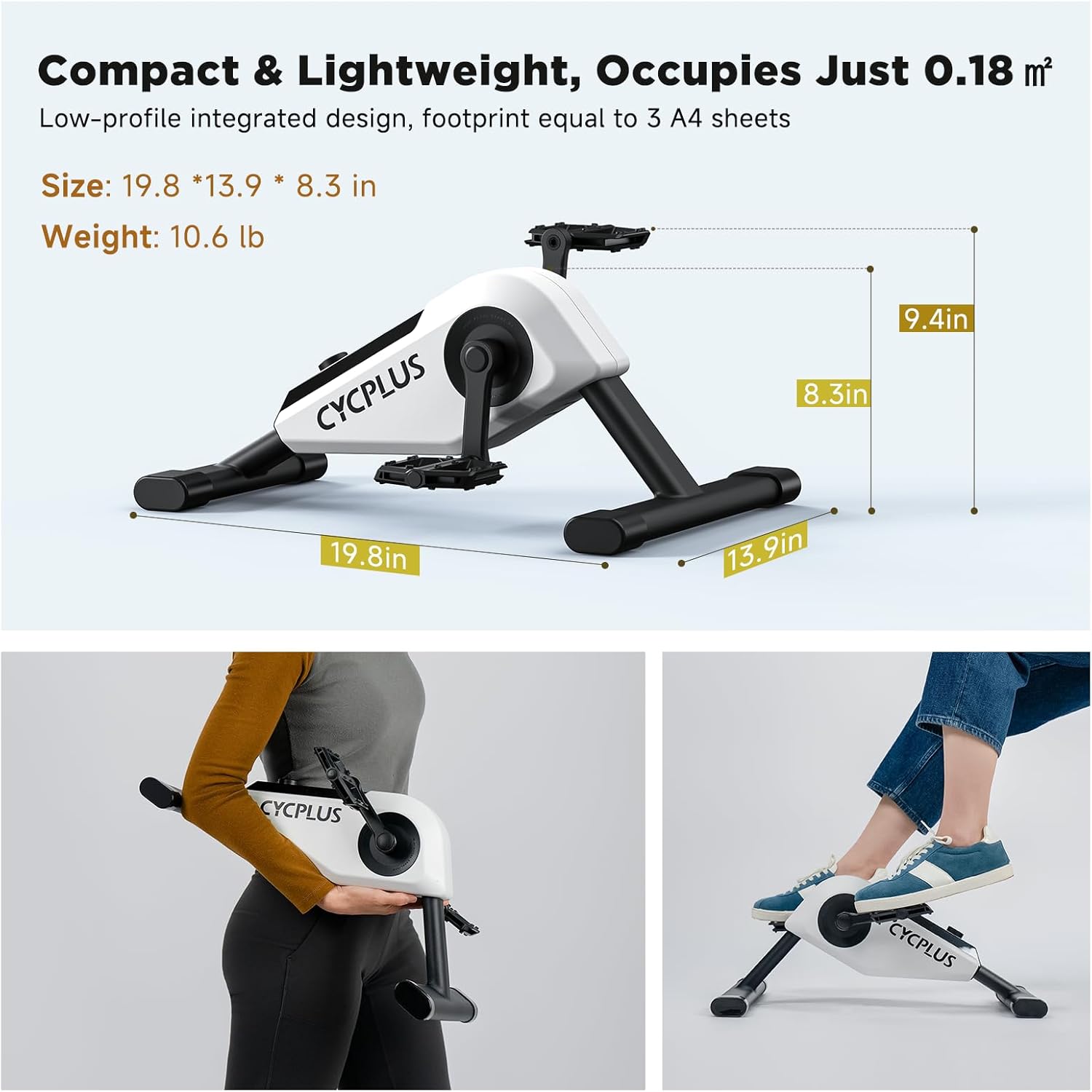 CYCPLUS DC1 Mini Pedal Exerciser, Self-Powered 160W Brushless Motor, ERG Mode & App Sync, Ultra-Quiet Magnetic Resistance, Compact for Office/Home (10.6lb, 0.18㎡ Space-Saving) - Image 5