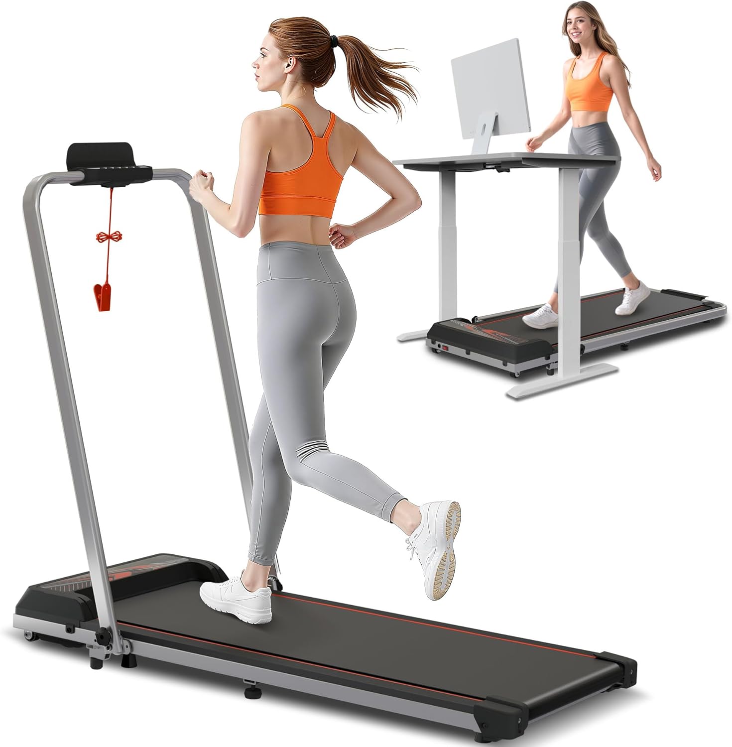 Jackfield Walking Pad with Handle Bar, 2.5HP Treadmills for Home, Portable Under Desk Treadmill with 8% Incline, 3 in 1 Compact Walking Pads with LED Display, 265 Lbs Capacity, Remote Control