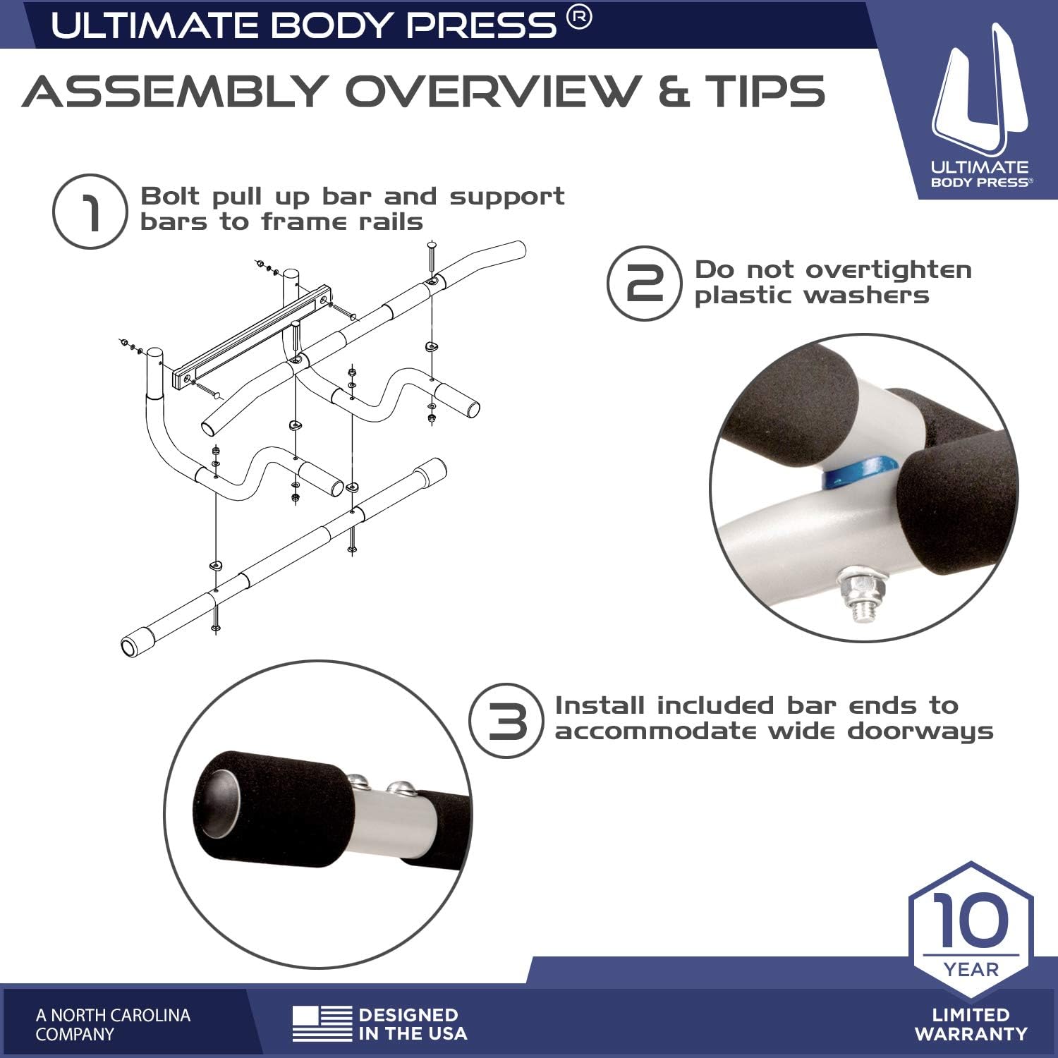 Ultimate Body Press XL Doorway Pull Up Bar with Elevated Bar & Adjustable Width - Image 4