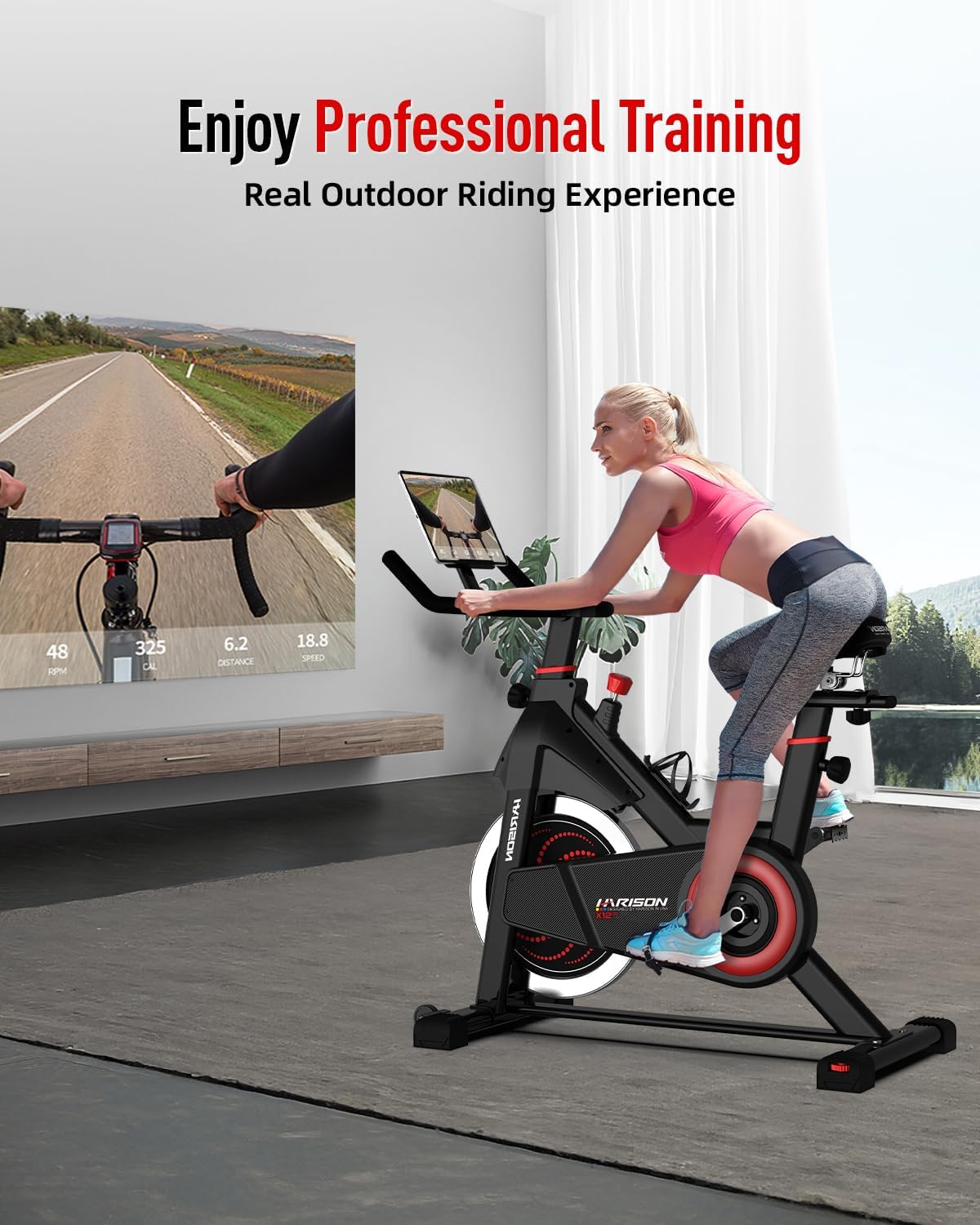 HARISON Semi-Commercial Exercise Bike 400 lbs Capacity, Magnetic Stationary Bikes for Home Gym with Bluetooth & Tablet Holder & Comfortable Seat Cushion - Image 2