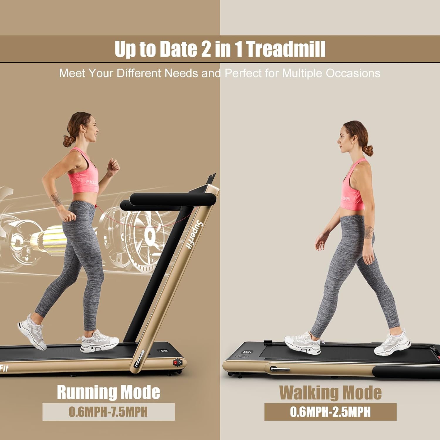 Goplus 2 in 1 Folding Treadmill, 2.25HP Superfit Under Desk Electric Treadmill, Installation-Free with Remote Control, APP Control and LED Display, Walking Jogging for Home Office - Image 2