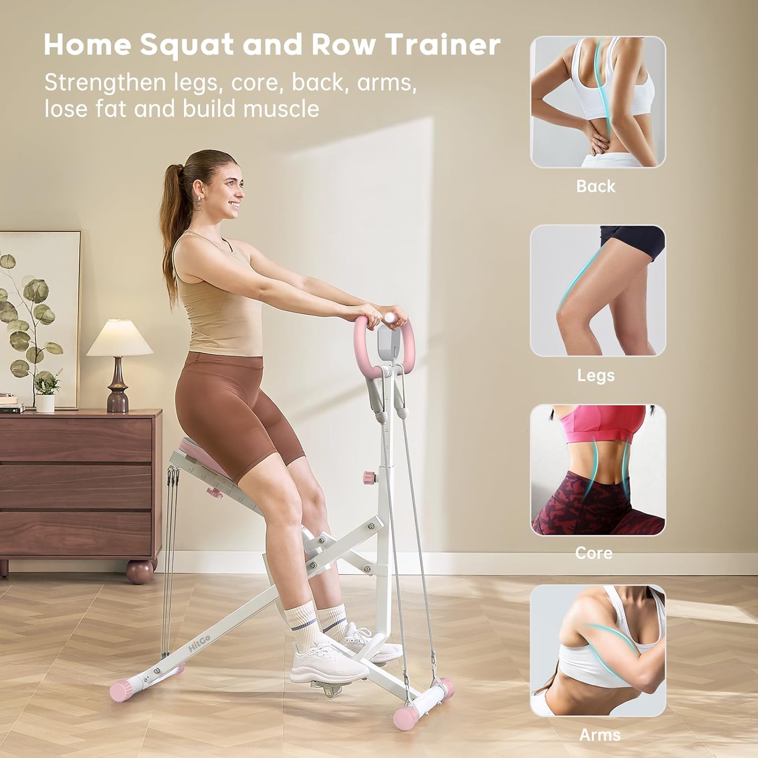 Squat Machine for Home, 2-in-1 Squat & Rowing Exercise Equipment with 3 Resistance Bands, Foldable Glutes & Leg Trainer, 400lbs Capacity for Thighs, Butt, Core Workout - Image 2