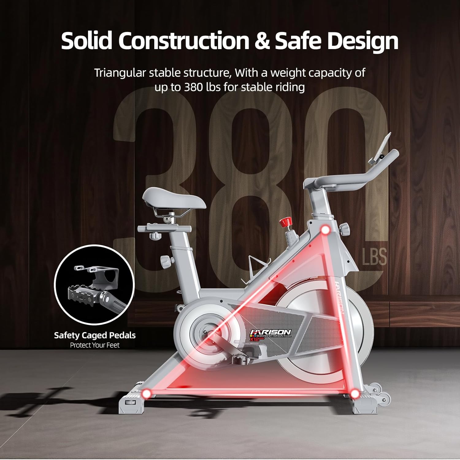 HARISON Semi-Commercial Exercise Bike 400 lbs Capacity, Magnetic Stationary Bikes for Home Gym with Bluetooth & Tablet Holder & Comfortable Seat Cushion - Image 4