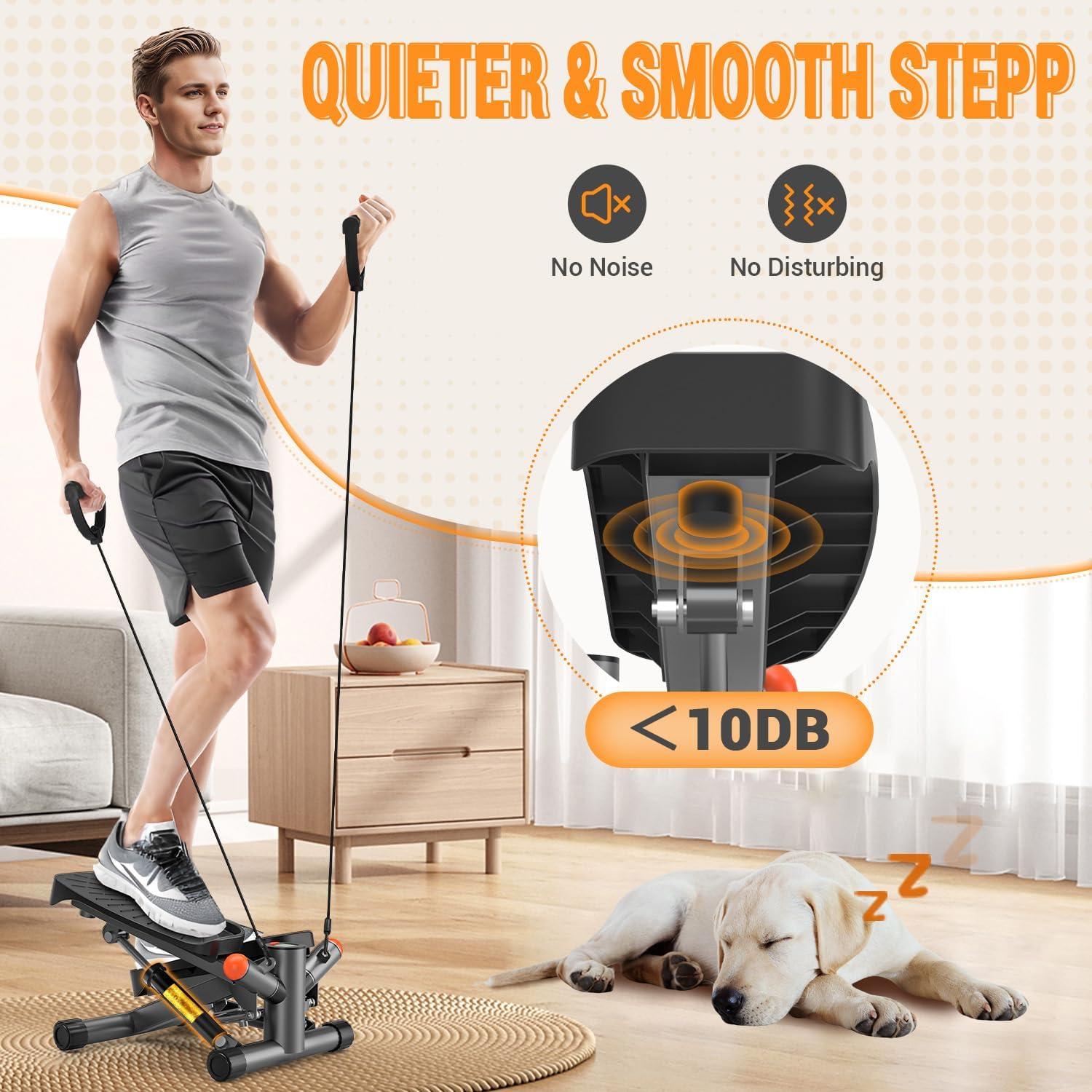 Steppers for Exercise at Home,Adjustable Height Mini Stepper with Resistance Bands,Stair Stepper with 350lbs Loading Capacity,Twist Stepper for Full Body Workout (Included Mat) - Image 6