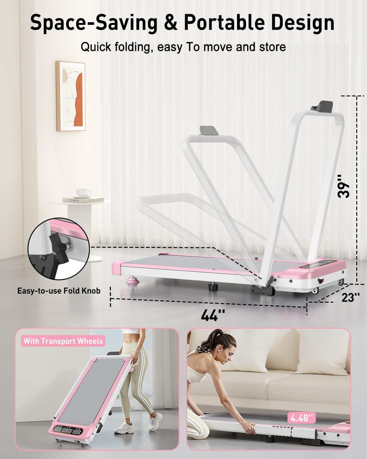 Walking Pad with 8% Incline, Upgrade 3.5HP Low Noise Walking Pad Treadmill with Handle Bar, Trisomy 4 in 1 Portable Treadmills for Home/Office, 330lbs Capacity,Remote Control & LED Display - Image 6
