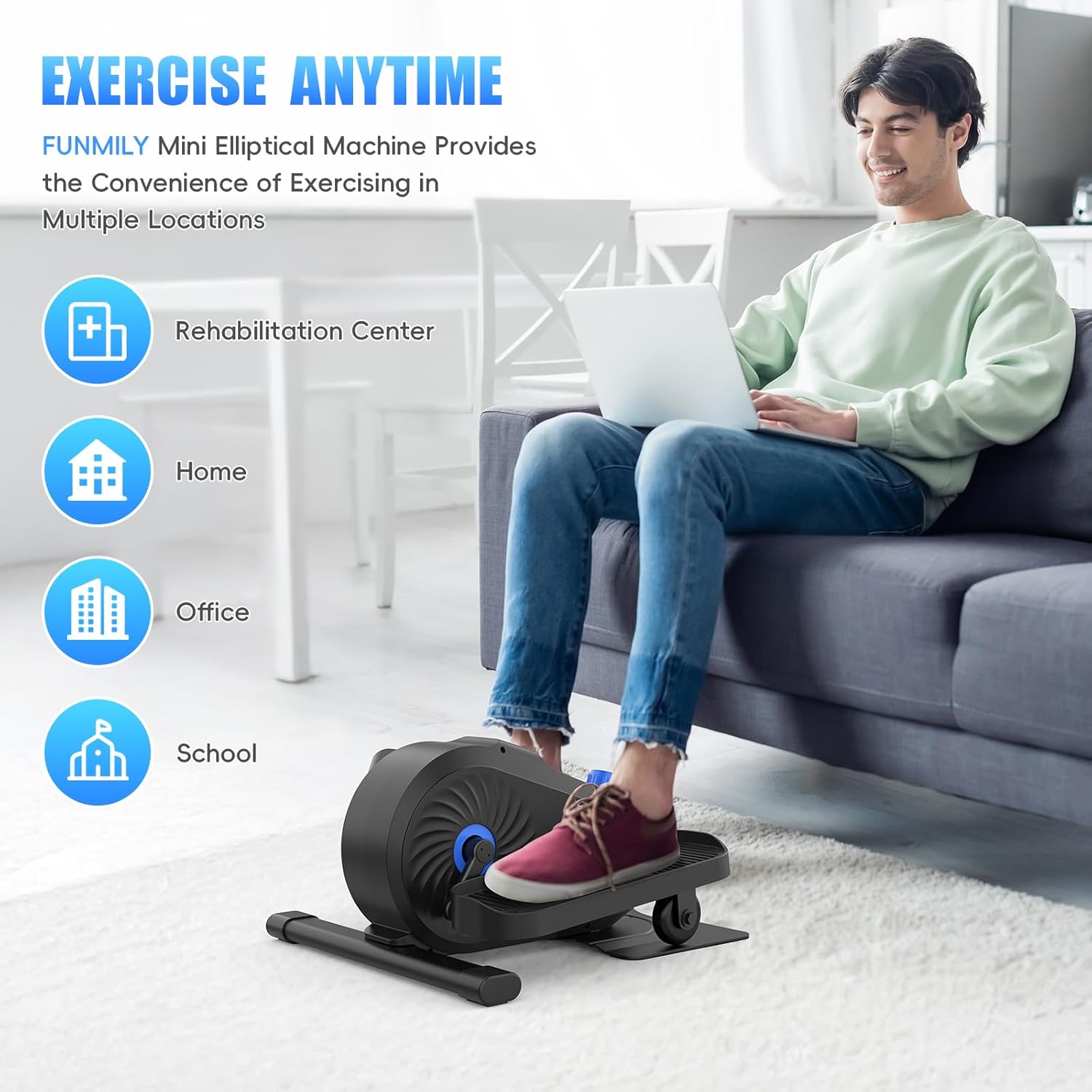 FUNMILY Under Desk Elliptical, Desk Bike Pedal Exerciser, Fully Assembled Leg Exerciser 2 in 1 Seated Standing Elliptical, Ultra-Quiet Mini Elliptical Machines for Home Office Use - Image 6