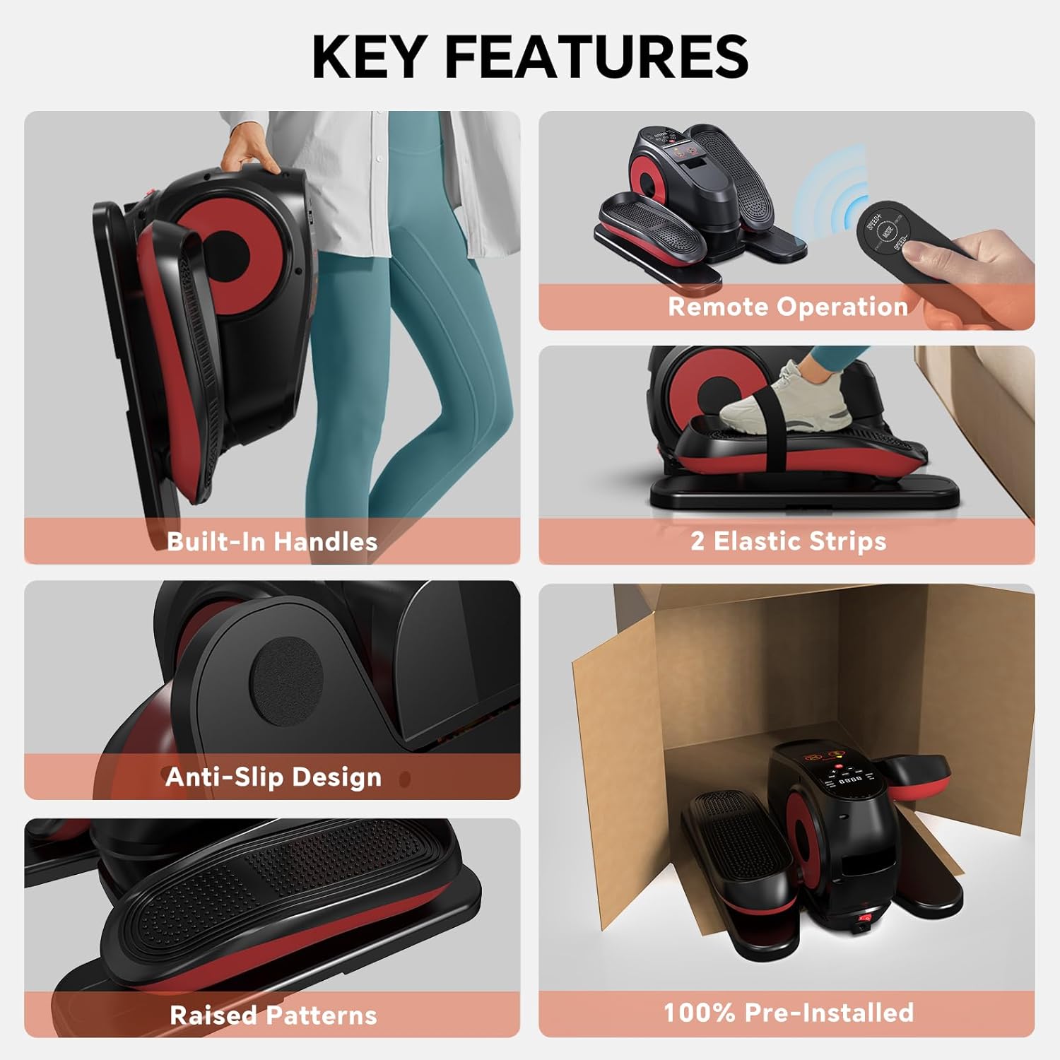 2025 New Under Desk Elliptical Machine, Electric Ellipse Leg Exerciser Pro As Seen On TV with 16 Adjustable Speed, Quiet and Fully Assembled with Remote Control & Non-Slip Foot Straps - Image 4