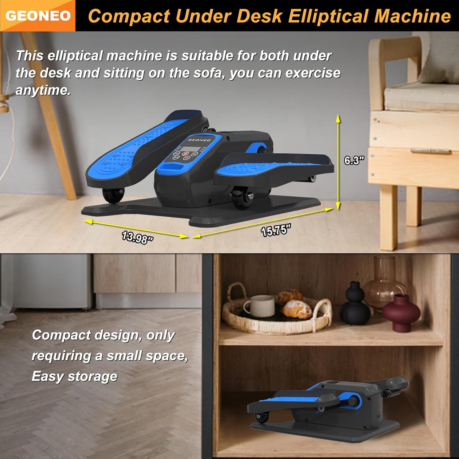 Under Desk Elliptical Machine, Electric Ellipse Leg Exerciser for Senior, Quiet and Compact Electric Seated Pedal for Home with Display Monitor, Remote Control and 12 Adjustable Speeds - Image 2