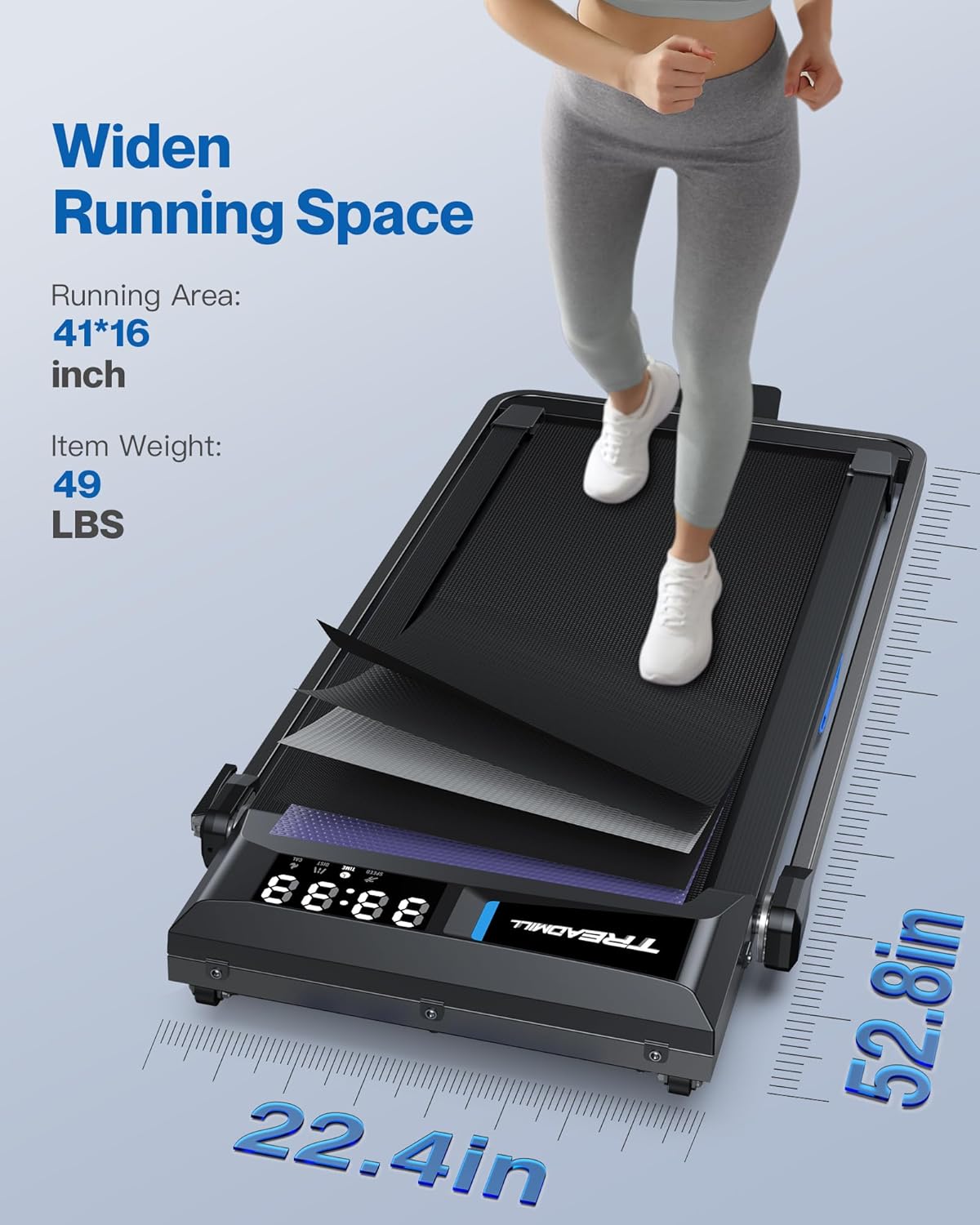 WELLFIT 10% Incline Walking Pad, 3HP 4MPH/7.6MPH 265/350 lb+ Capacity Treadmills for Home, Wide Running Area Treadmill with Mute Remote, APP and Console Control for Small Space, No Assemble - Image 8