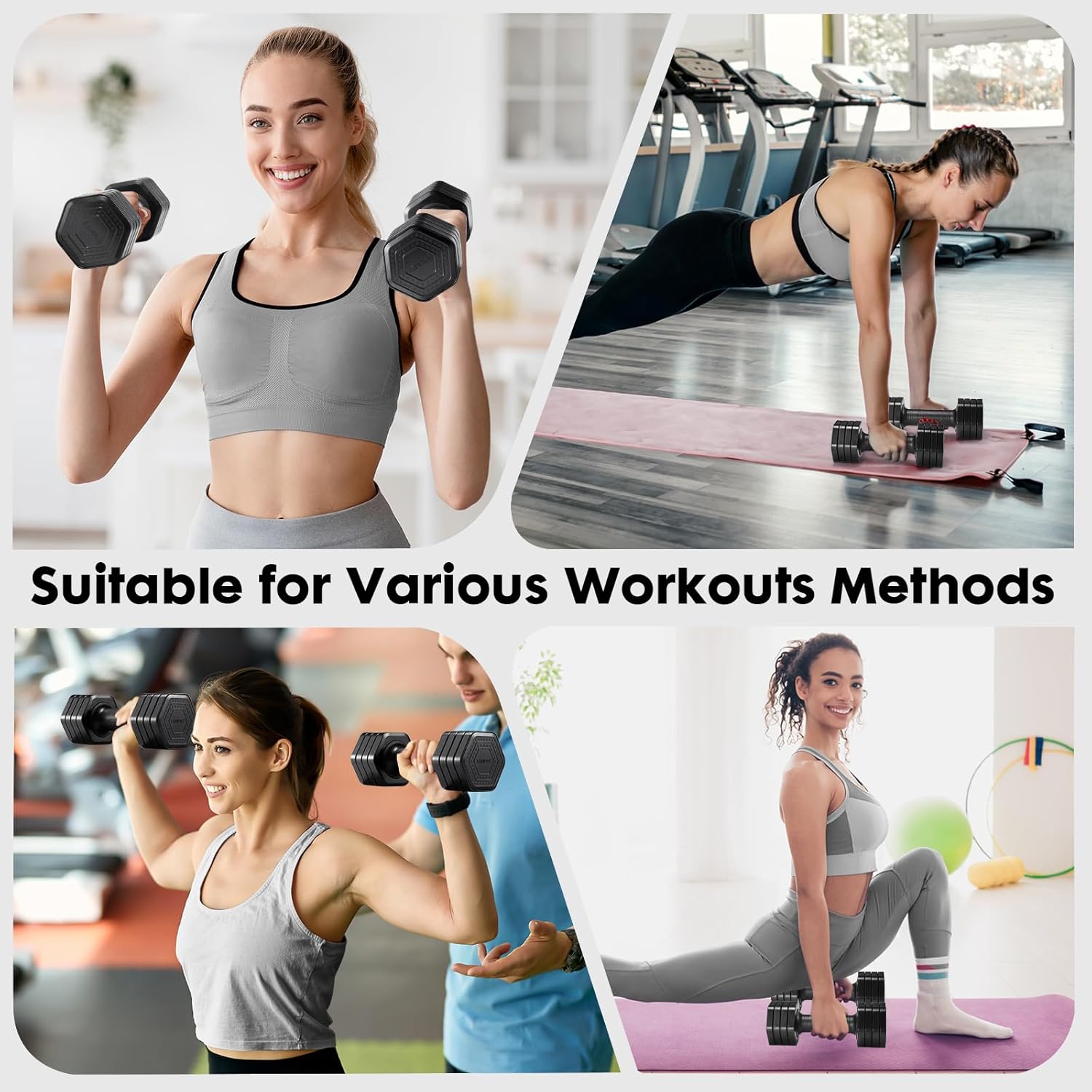 Adjustable Dumbbell Set, 4 in 1 Free Weights Dumbbells Set for Women, Weights for Women at Home, 2lb 3lb 4lb 5lb with TPU Soft Rubber Handle for Home Gym Exercise Training - Image 2