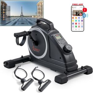 Sunny Health & Fitness Dual Function Under-Desk Bike Trainer, Mini Exercise Machine for Senior Training, Arm/Leg Cardio Cycle Workout, Optional Magnetic, Motorized w/Free SunnyFit App Connection