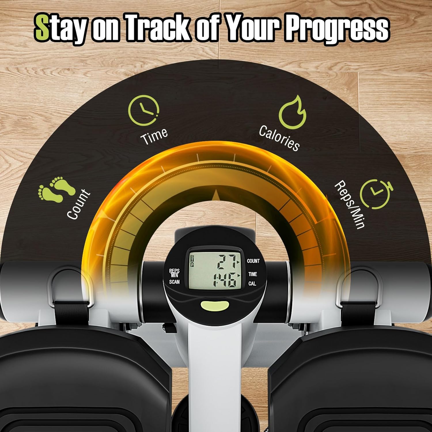 Goplus Steppers for Exercise at Home, Intensity Adjustable Hydraulic Mini Stepper w/Resistance Bands & LCD Monitor, Quiet & Portable Small Cardio Exercise Machine for Home Office or Under Desk - Image 6
