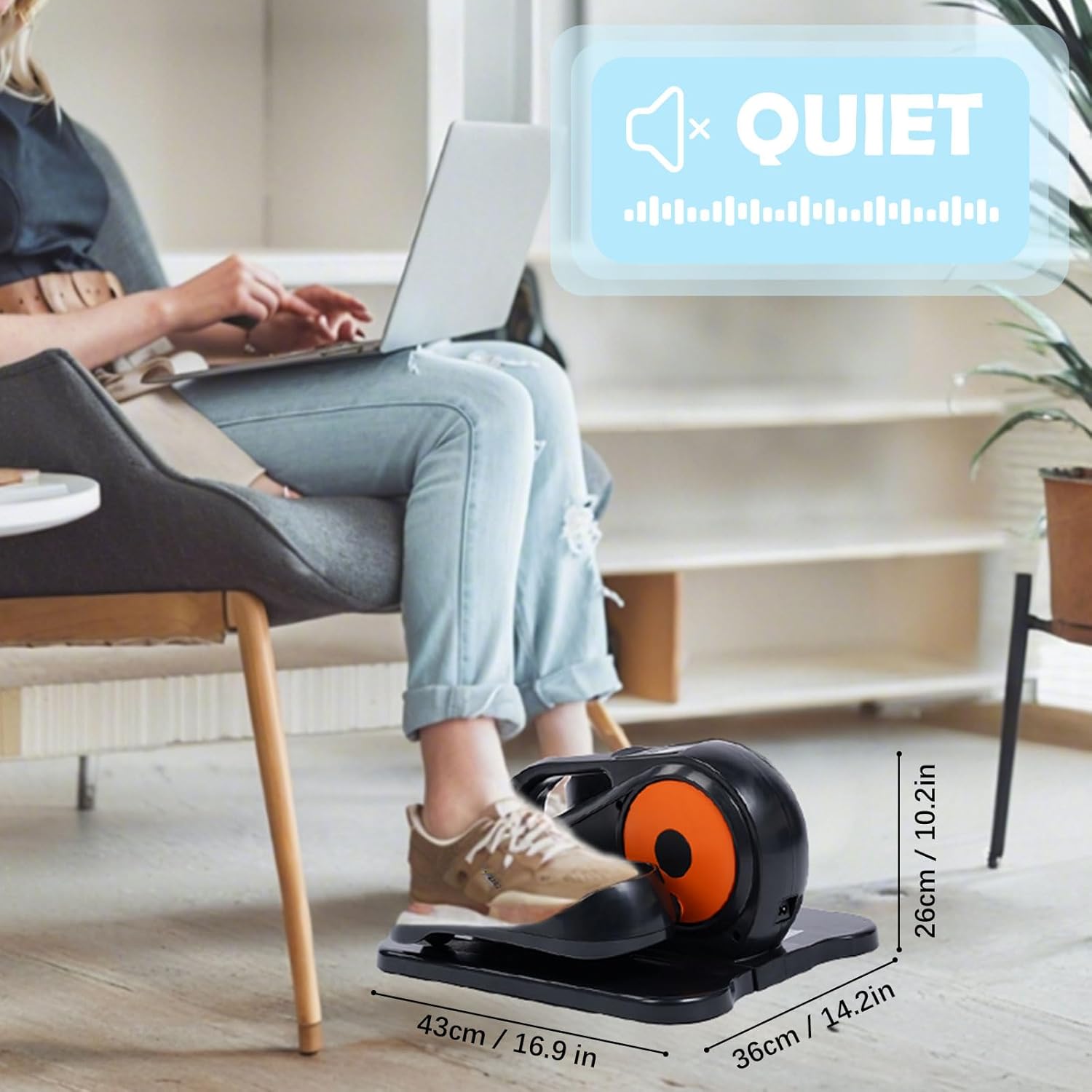 Under Desk Elliptical Machine, Portable Seated Pedal Exerciser Elliptical Trainer with 6 Adjustable Speeds,Ellipse Leg Exerciser for Seniors, Forward & Backward Direction, Manual and Electric Mode - Image 6