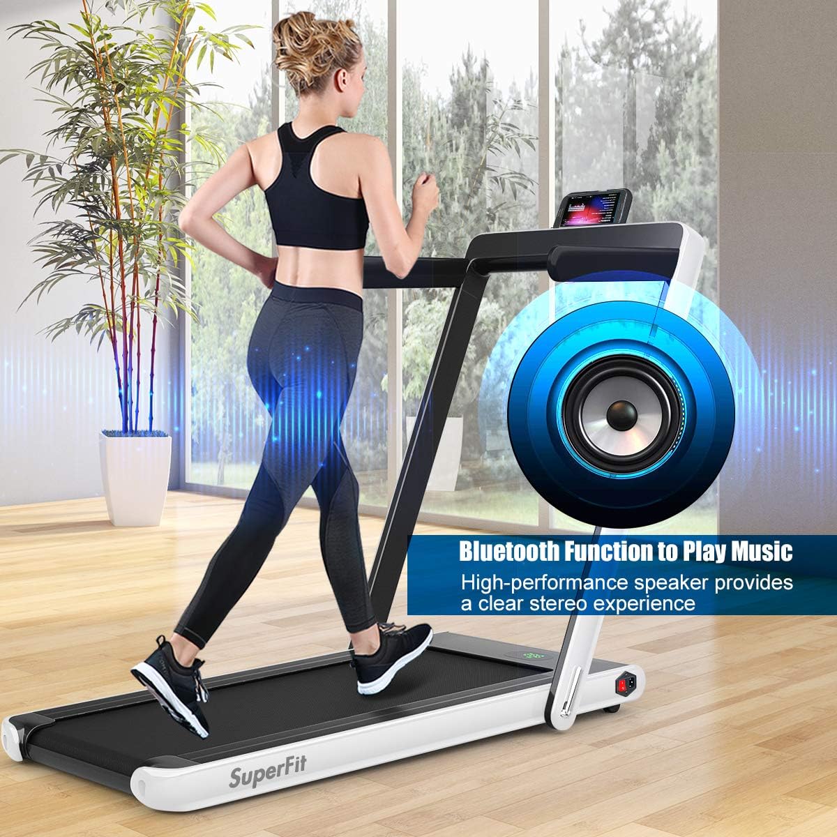 GYMAX Walking Pad, 2.25HP Foldable Treadmill with Smart App & Remote Control, Bluetooth LED Monitor, Small Spaces Compact Running Machine, Folding Portable Under Desk Treadmill for Home Office - Image 8