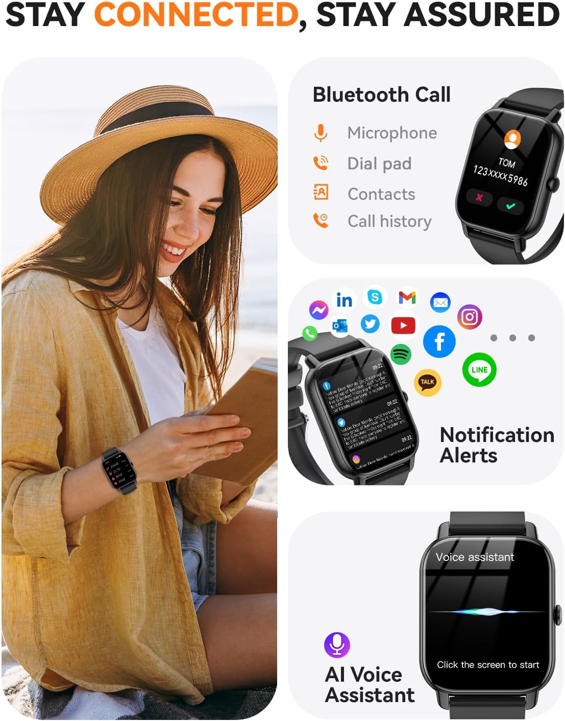 Smart Watches for Men Women(Answer/Make Call), 1.85 inch HD Fitness Tracker Watch with Activity Counter/Sleep Monitor/ 110+ Sports Modes, IP68 Waterproof Smart Watch for Android iPhone iOS Compatible - Image 2