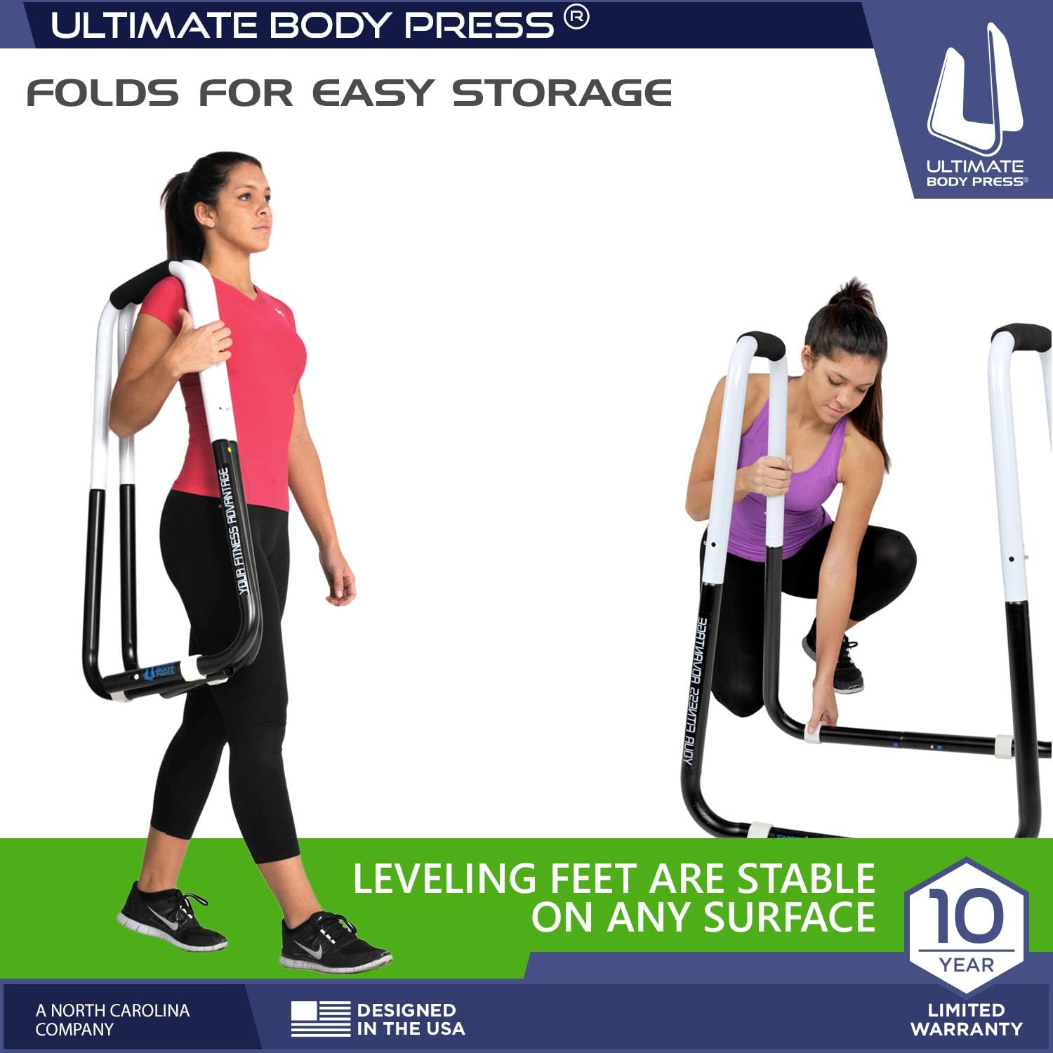 Ultimate Body Press Dip Bar Fitness Station - Adjustable Width Folding Dip Stand with Angled Grips, Stable Leveling and Easy Storage - Image 4