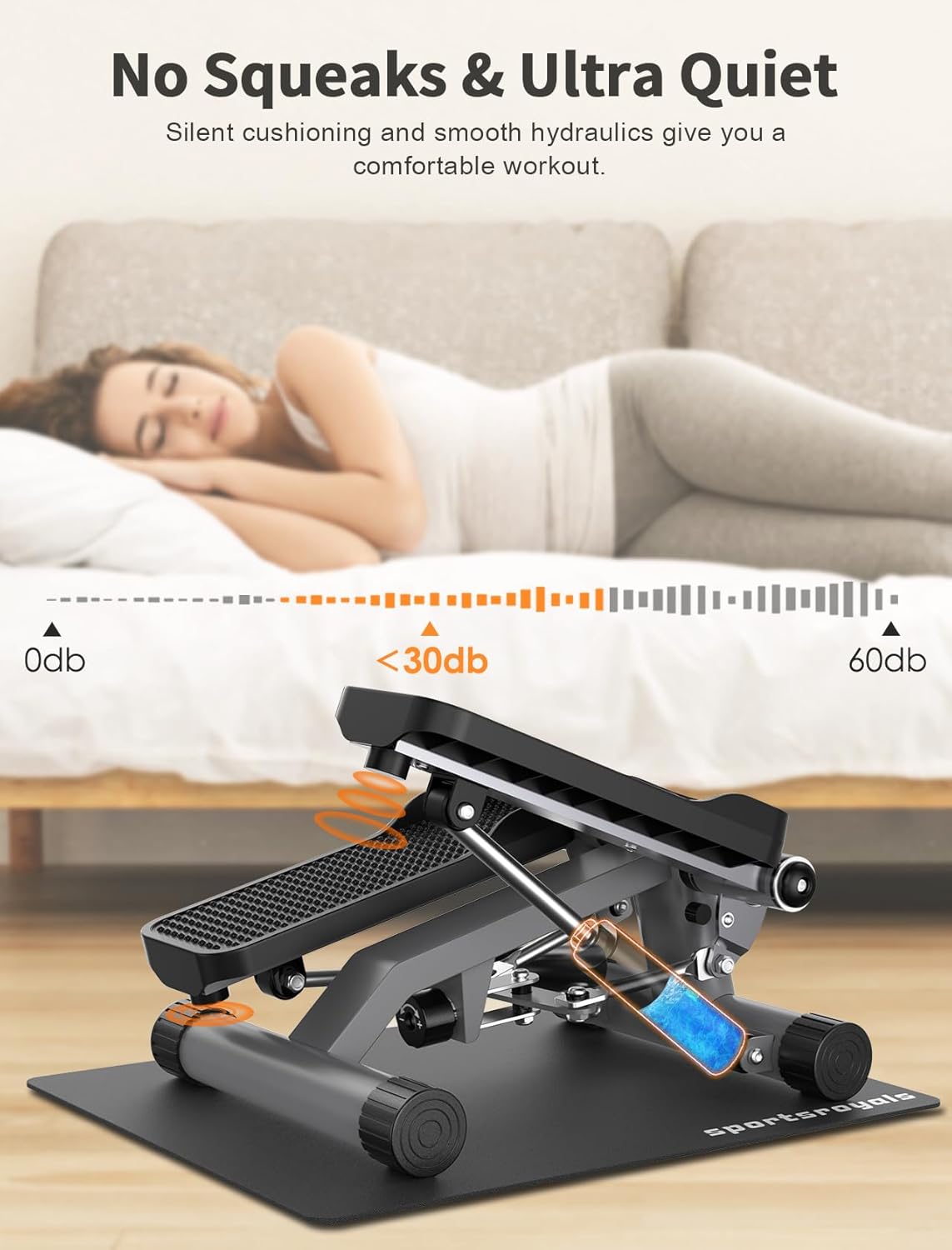 Sportsroyals Stair Stepper for Exercise, Mini Steppers with Resistance Band, Hydraulic Fitness Stepper Exercise Home Workout Equipment for Full Body Workout, 330lbs Weight Capacity - Image 4