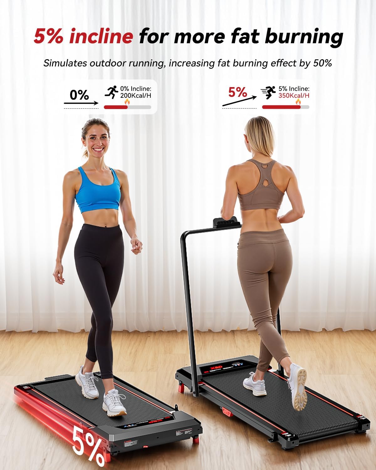 Walking Pad with Handle Bar, XBD Foldable Under Desk Treadmill Walking Treadmills with Incline 2.5 HP Folding Treadmill with Remote Control - Image 3
