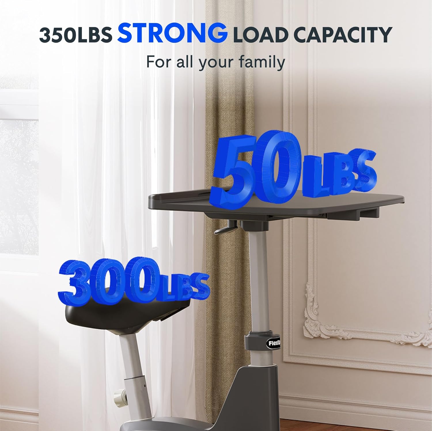FLEXISPOT Exercise Bike with 2D Desktop, Space Saving Under Desk Bike with Removable Desk, Stationary Bikes Indoor Bikes with 300LBS Heavy Duty 8-Level Resistance Flywheel Optional LCD, V9PRO/V9MAX - Image 6