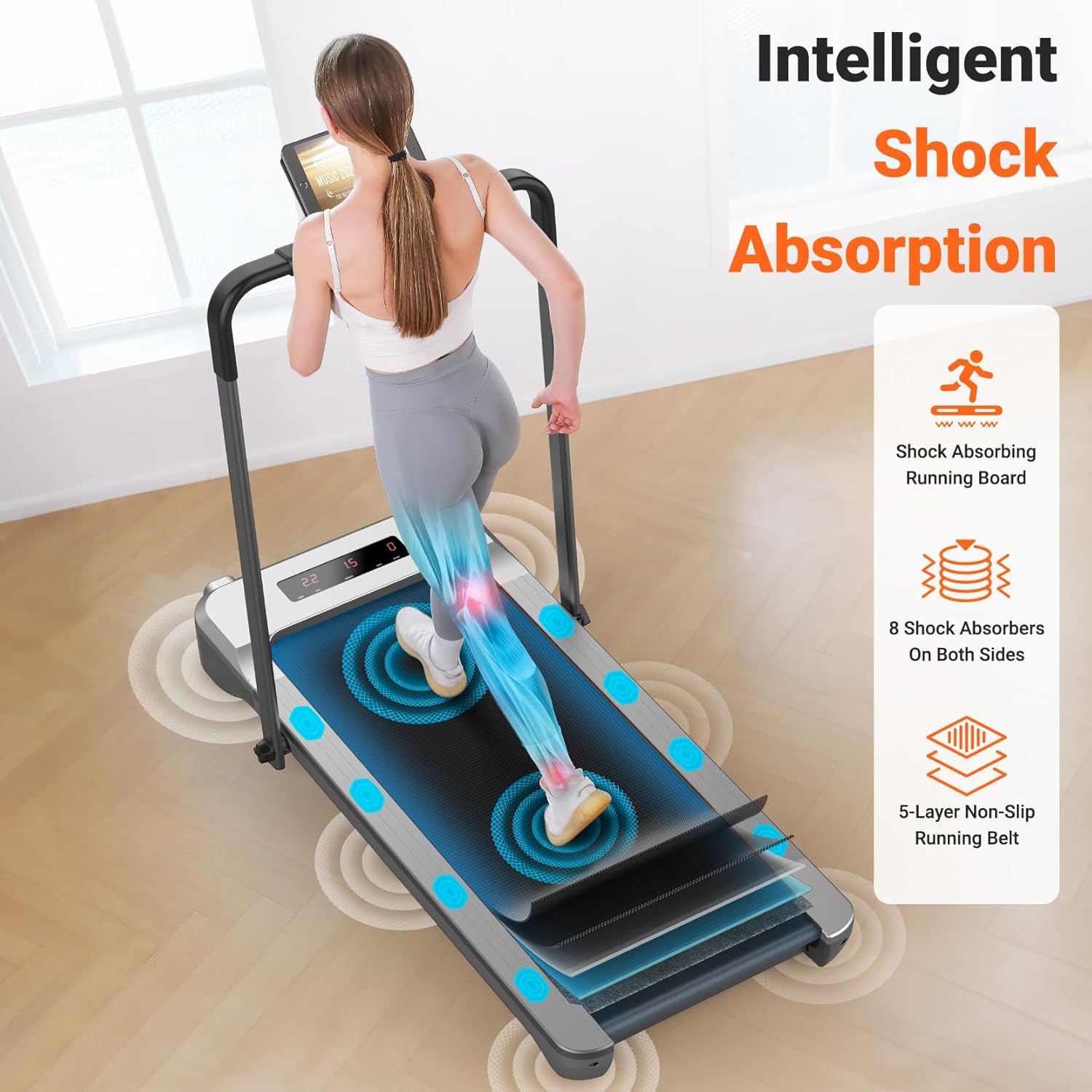 THERUN Walking Pad Treadmill, 3.0 HP Under Desk Treadmills, 2 in 1 Portable Treadmill for Home, Walking Pad with Handle Bar, 18" Widened Running Belt, 350 lbs Capacity with App Connection, Remote - Image 6