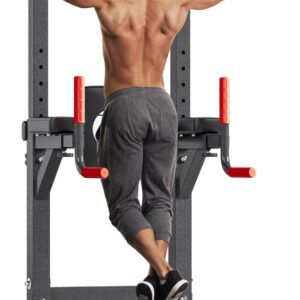 soges Pull Up Bar Dip Station, Power Tower with A Backrest, Adjustable Height Pull Up Bar Stand, Multi-Function Home Gym Strength Training