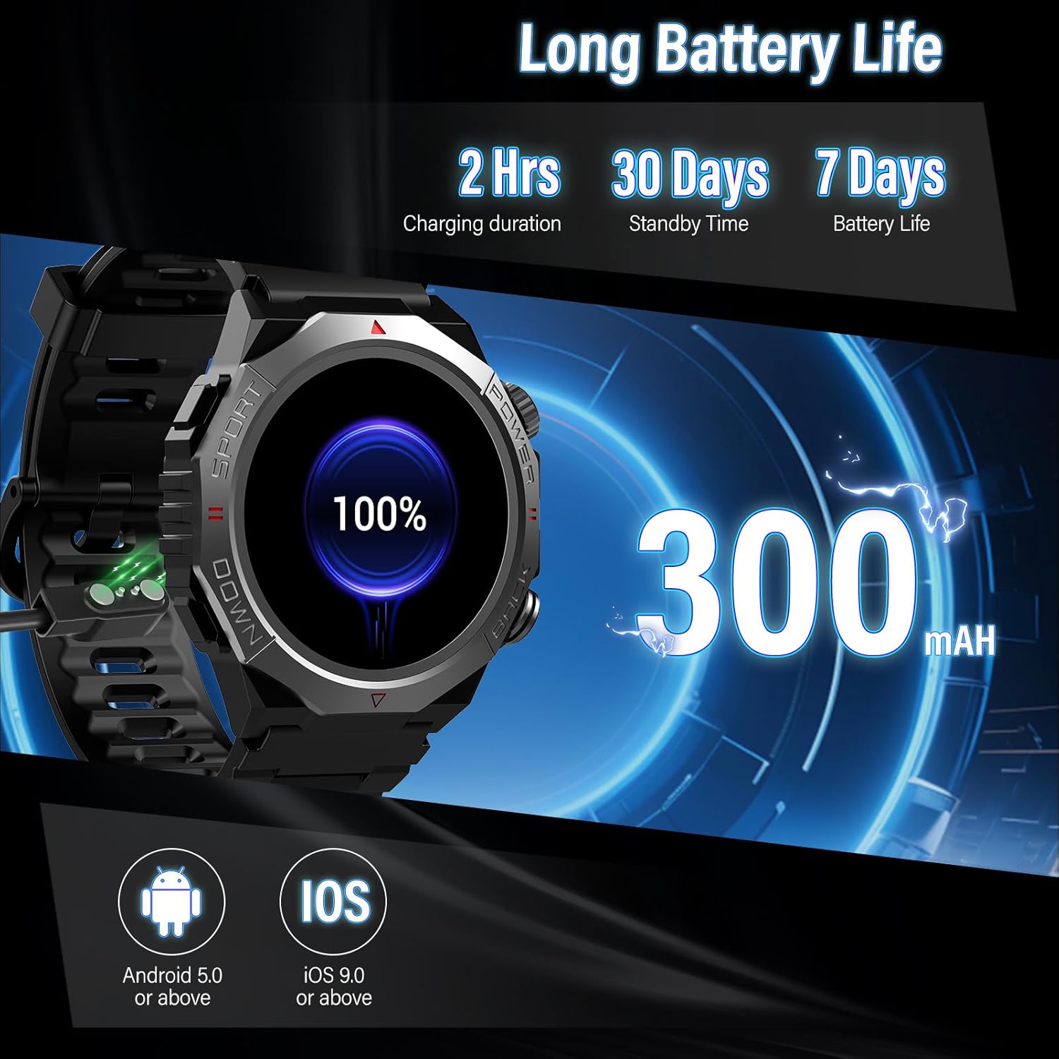 Military Smart Watches for Men (Answer/Make Calls), 1.39" HD Fitness Watches, Heart Rate/Sleep Monitor, 110+ Sports Modes Watch for Men, Waterproof Watch, 30Day, Watches for Android/iPhone, Black - Image 5