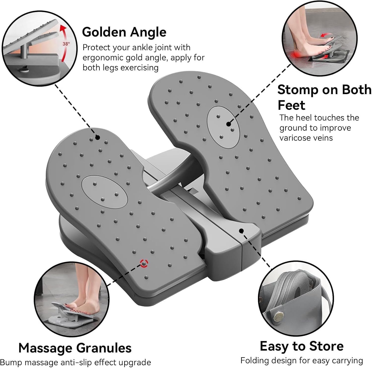 Mini Stepper Trainer, Reinforced Nylon Foot Stepper Exercise Machine Quiet Stair Stepper Foldable Leg Exerciser Peddle for Home Office - Image 3