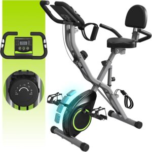 Foldable Exercise Bike for Small Apartments, Stationary Bikes for Home, Indoor Portable Cycling Bike with 16-Level Magnetic Resistance, 260LBS Capacity, 5.5 LBS Flywheel, Designed for Small Space Workout 816