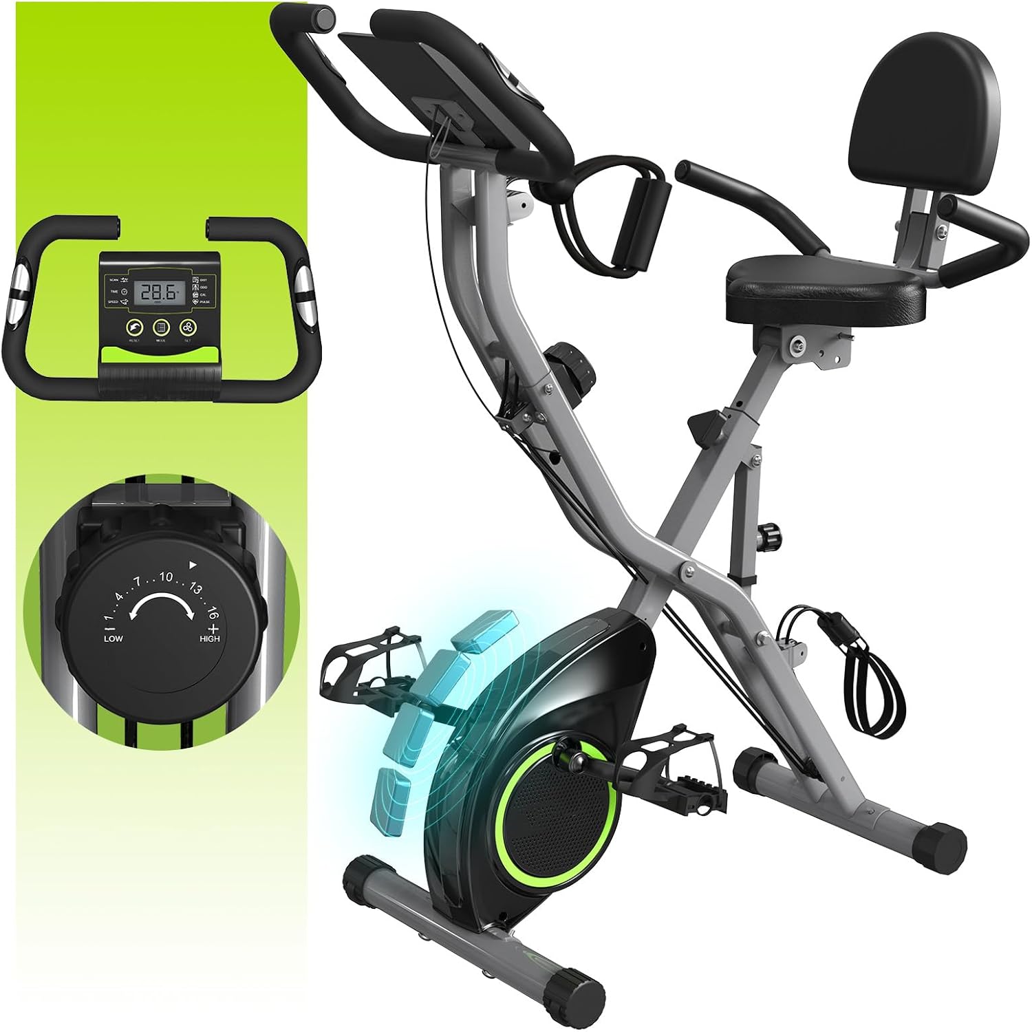 Foldable Exercise Bike for Small Apartments, Stationary Bikes for Home, Indoor Portable Cycling Bike with 16-Level Magnetic Resistance, 260LBS Capacity, 5.5 LBS Flywheel, Designed for Small Space Workout 816