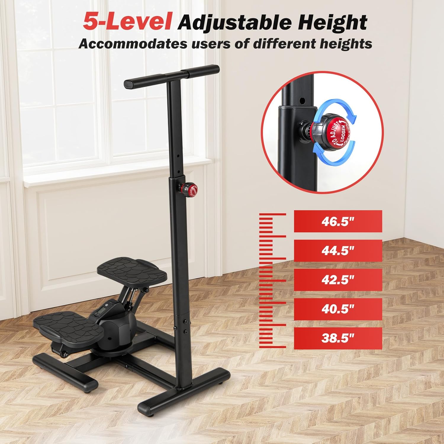 GYMAX Exercise Stepper with Handle Bar, 330 LBS Twist Stepper with LCD Monitor & Oversize Pedals, Portable Hydraulic Mini Stair Stepper for Home Aerobic Workout Fitness - Image 5