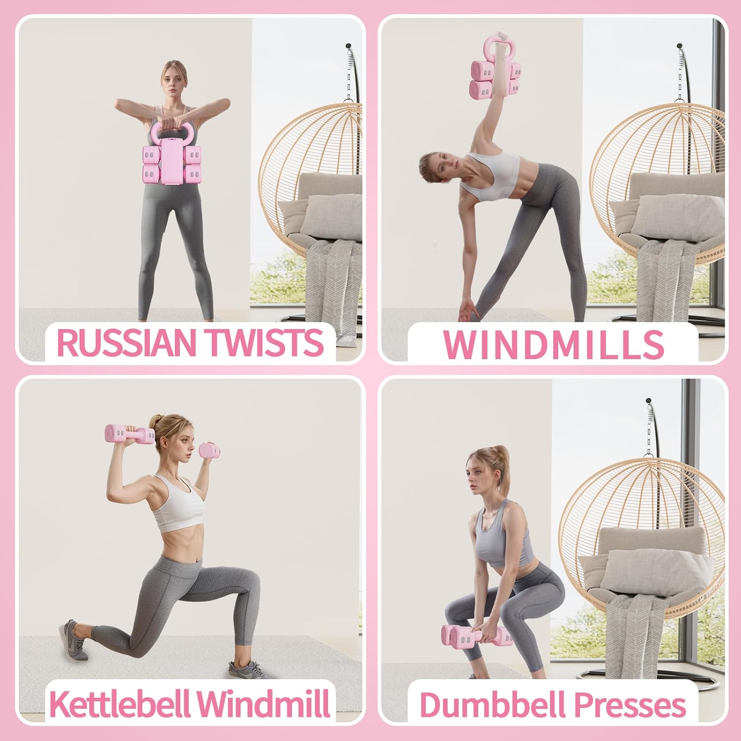 Adjustable Kettlebell Set, 4-in-1 Free Weight Kettlebell sets (5.5lbs 7.7lbs 9.9lbs 12.1lbs) for women, Weight Dumbbell Set of 2 for Home Gym Fitness Training - Image 9