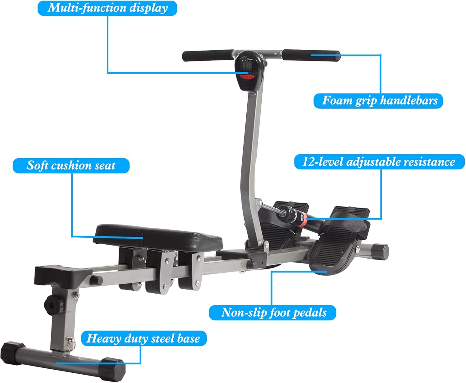 Livebest Foldable Hydraulic Rowing Machine 250lbs Weight Capacity Full Body Stamina Exercise Power with 12 Levels Adjustable Resistance,Home Gyms Training Equipment Fitness Indoor - Image 3