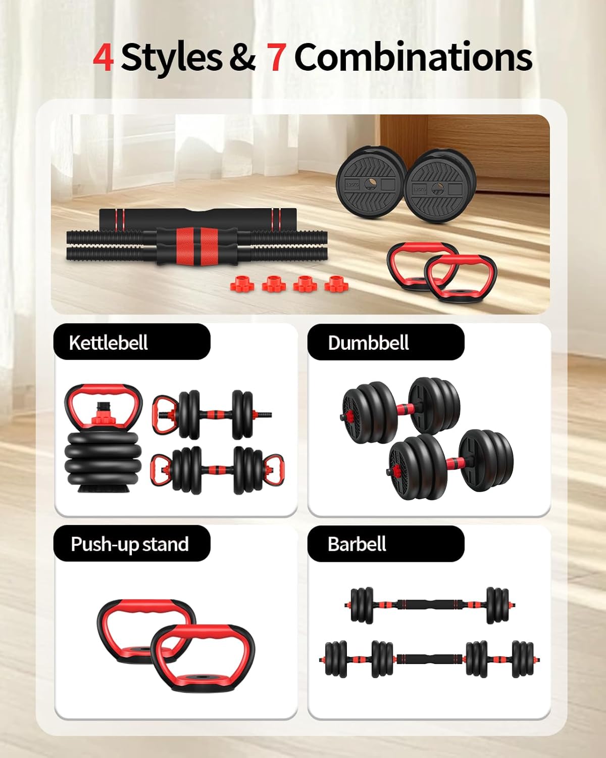Adjustable Dumbbells,20/30/40/60/80lbs Free Weight Set with Connector, 4 in1 Dumbbells Set Used as Barbell/Kettlebells/Push up Stand, Fitness Workout Equipment for Home Gym for Youth,Women/Men - Image 8